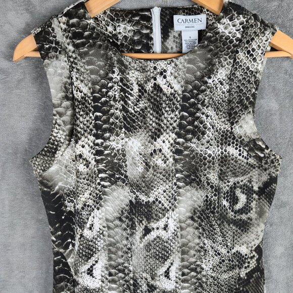 Carmen Marc Valvo Womens Bodycon Dress Size Small Snakeskin Animal Sleeveless - Picture 2 of 6